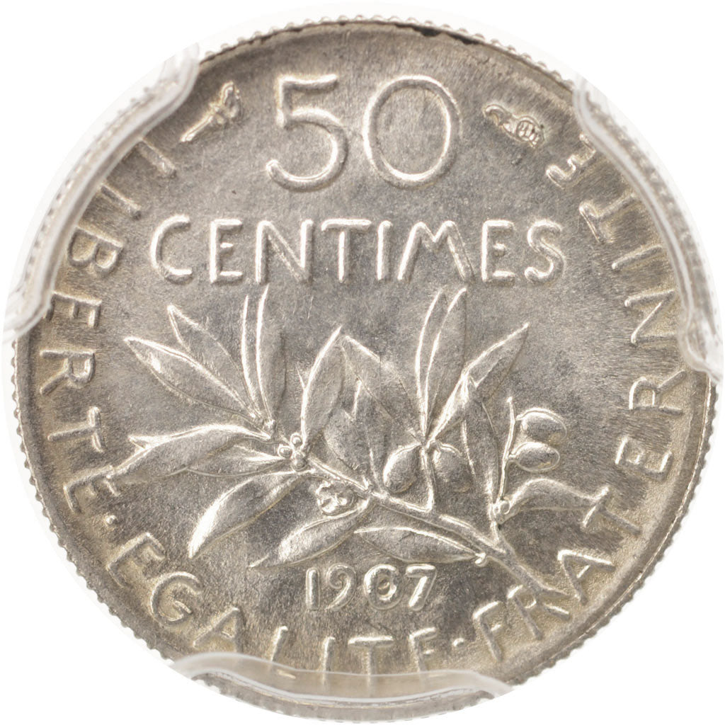 France, Semeuse, 50 Centimes, 1907, Paris, PCGS, MS64, MS(64), Silver, KM:854