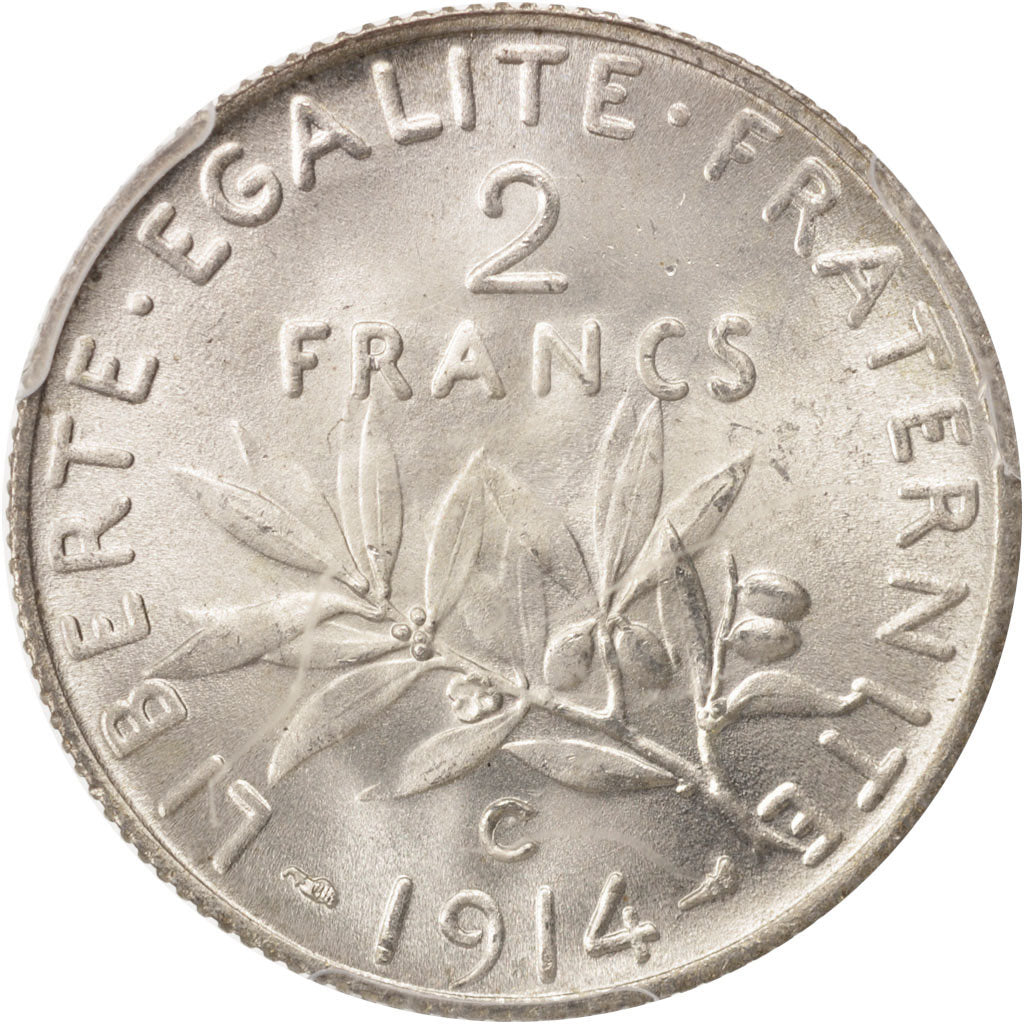 France, Semeuse, 2 Francs, 1914, Castelsarrasin, PCGS, MS65, MS(65-70), Silver