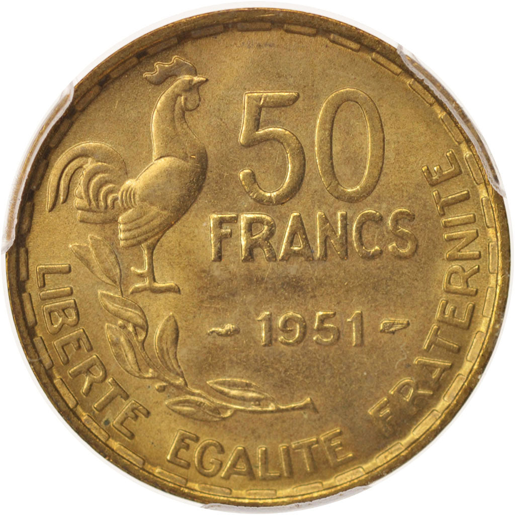 France, Guiraud, 50 Francs, 1951, Paris, PCGS, MS65, MS(65-70), Aluminum-Bronze