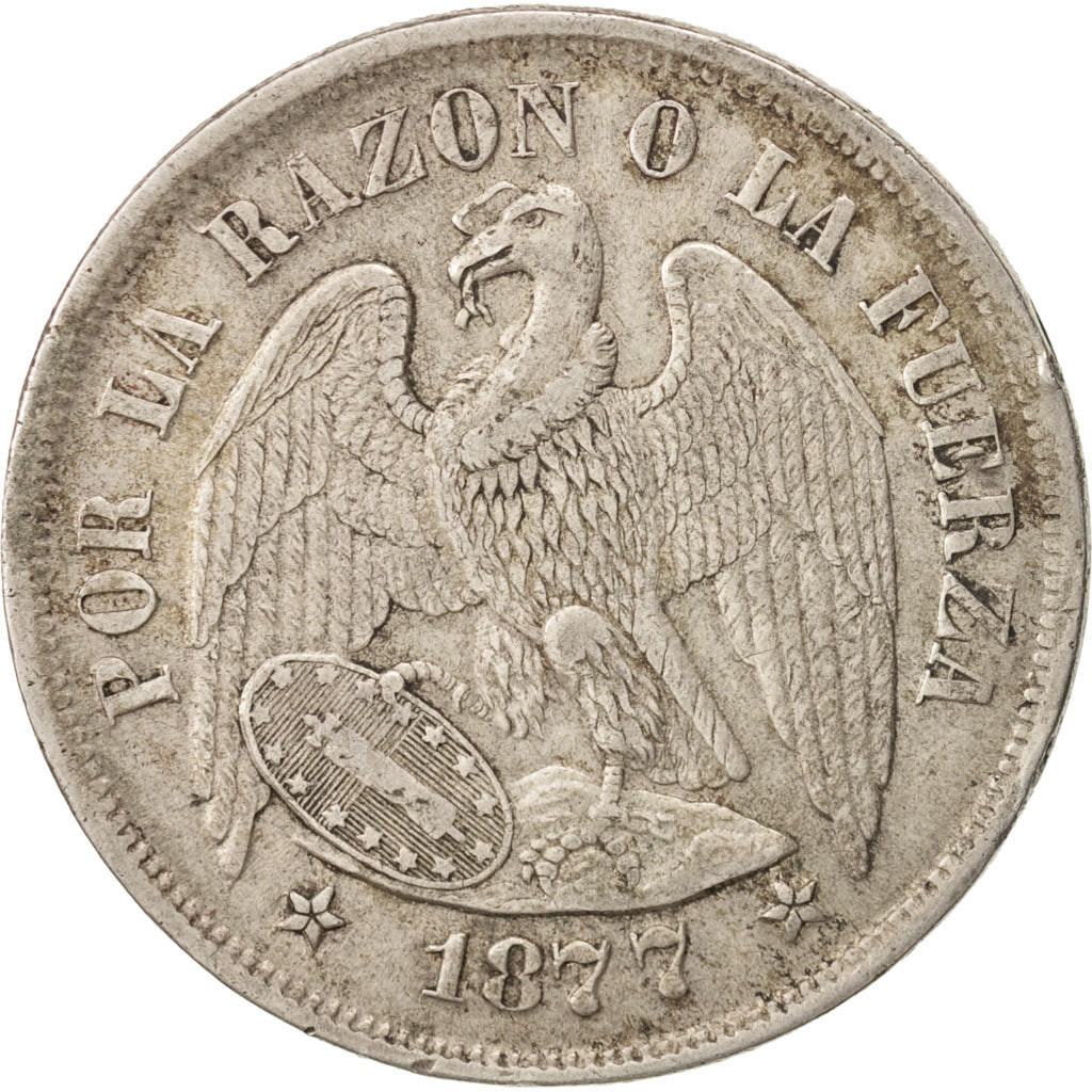 Chile, Peso, 1877, SS, Silber, KM:142.1