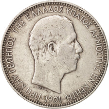 Crete, Prince George, 5 Drachmai, 1901, Paris, VF(30-35), Silver, KM:9