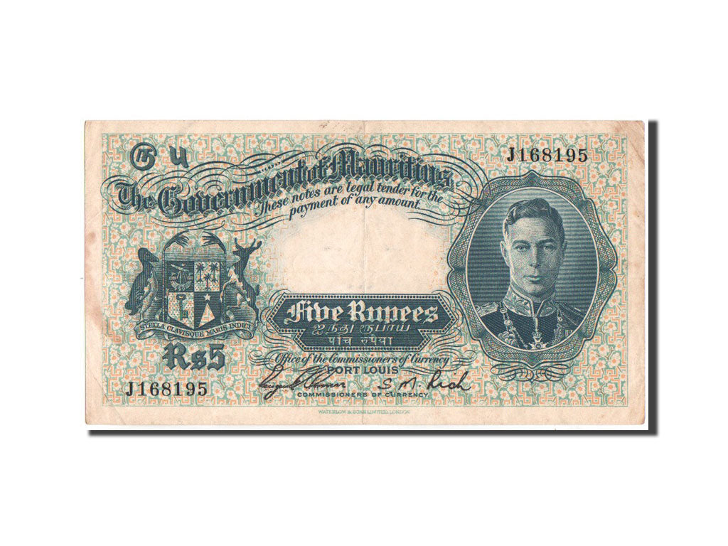Mauritius, Port Louis, 5 Rupees, 1937, KM:22