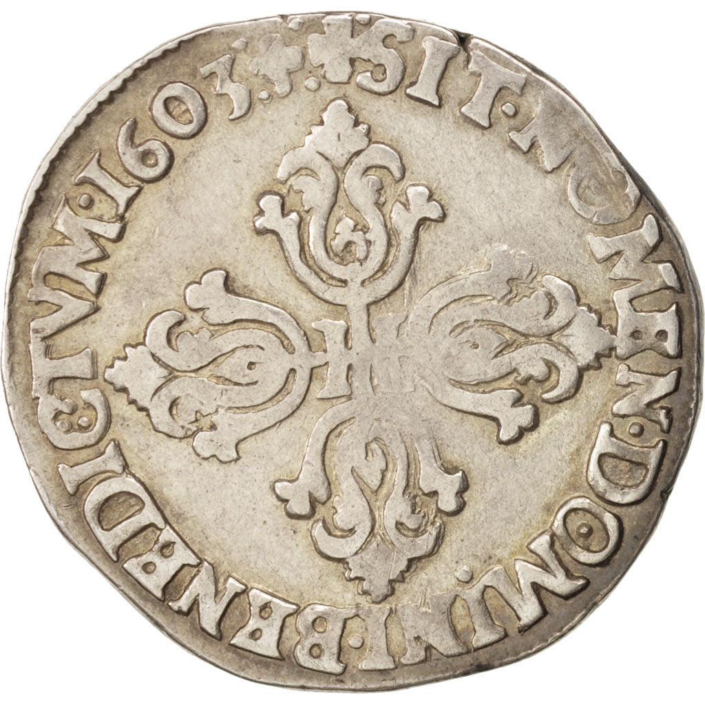 France, Henri IV, 1/2 Franc, 1603, Lyon, EF(40-45), Silver, KM:14.2