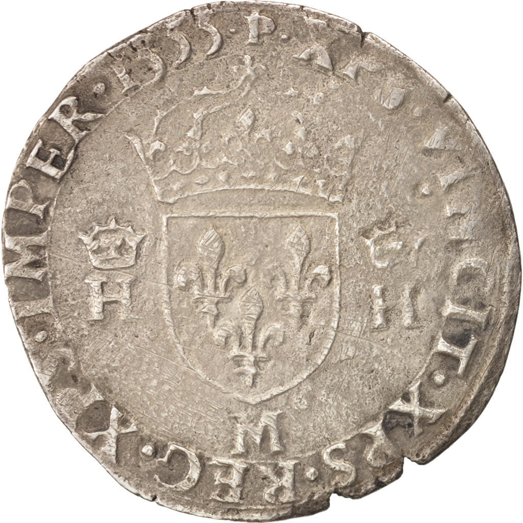 Coin, France, Henri II, Teston, 1555, Toulouse, EF(40-45), Silver, Sombart:4572