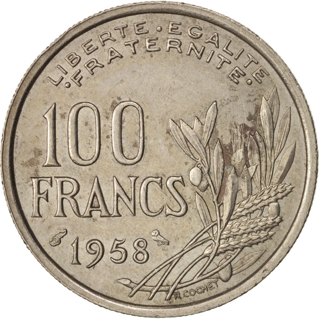 France, Cochet, 100 Francs, 1958, Paris, EF(40-45), Copper-nickel, KM:919.1