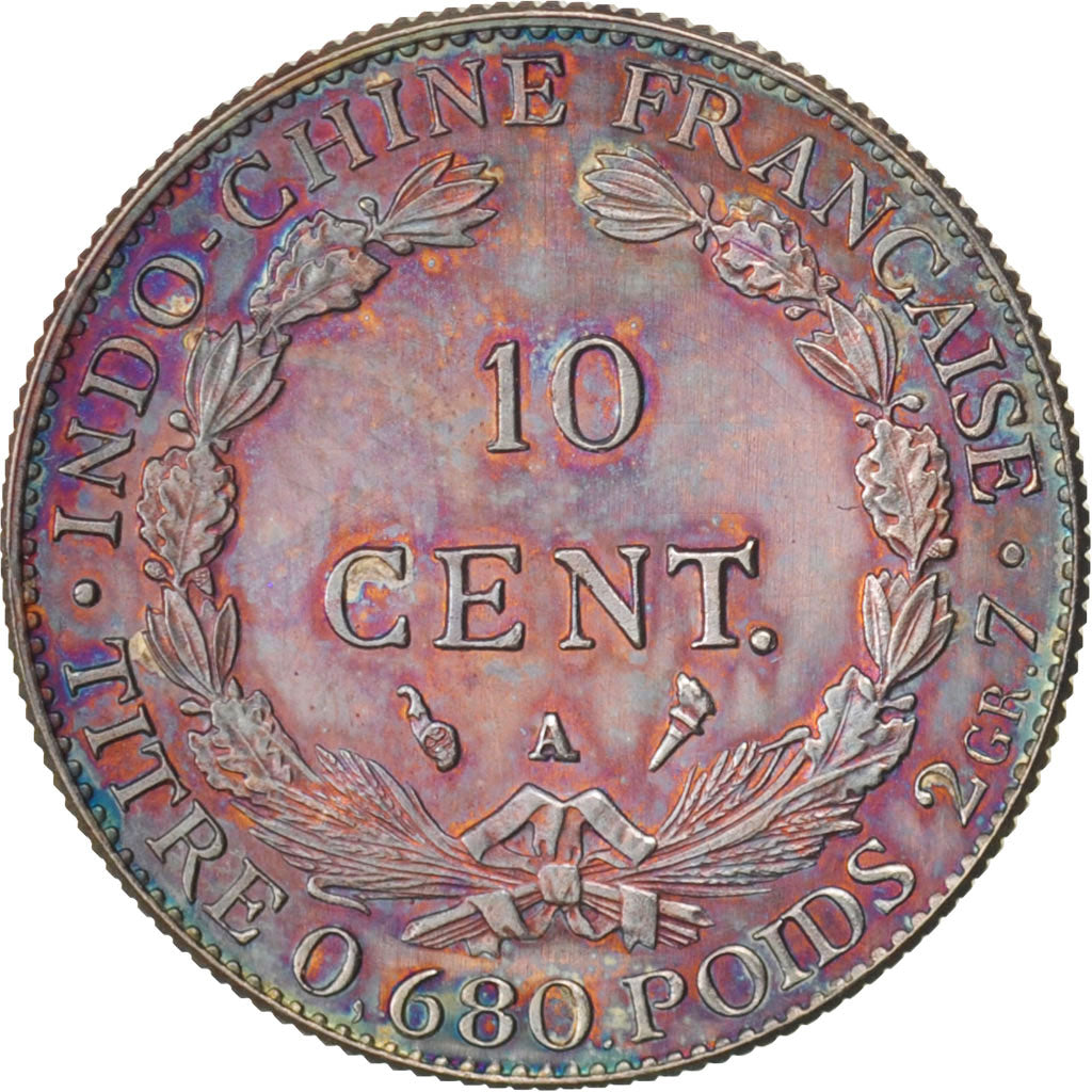 Coin, FRENCH INDO-CHINA, 10 Cents, 19--, Paris, MS(63), Silver-Bronze, KM:E19