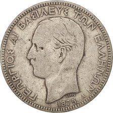 Grecia, George I, 5 Drachmai, 1875, Paris, MB, Argento, KM:46