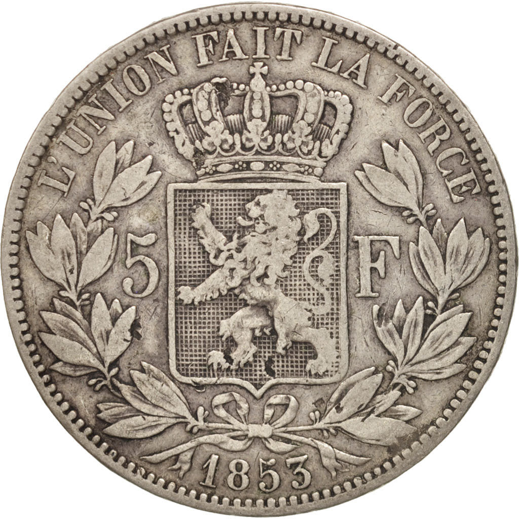 Coin, Belgium, Leopold I, 5 Francs, 5 Frank, 1853, Brussels, VF(30-35), Silver