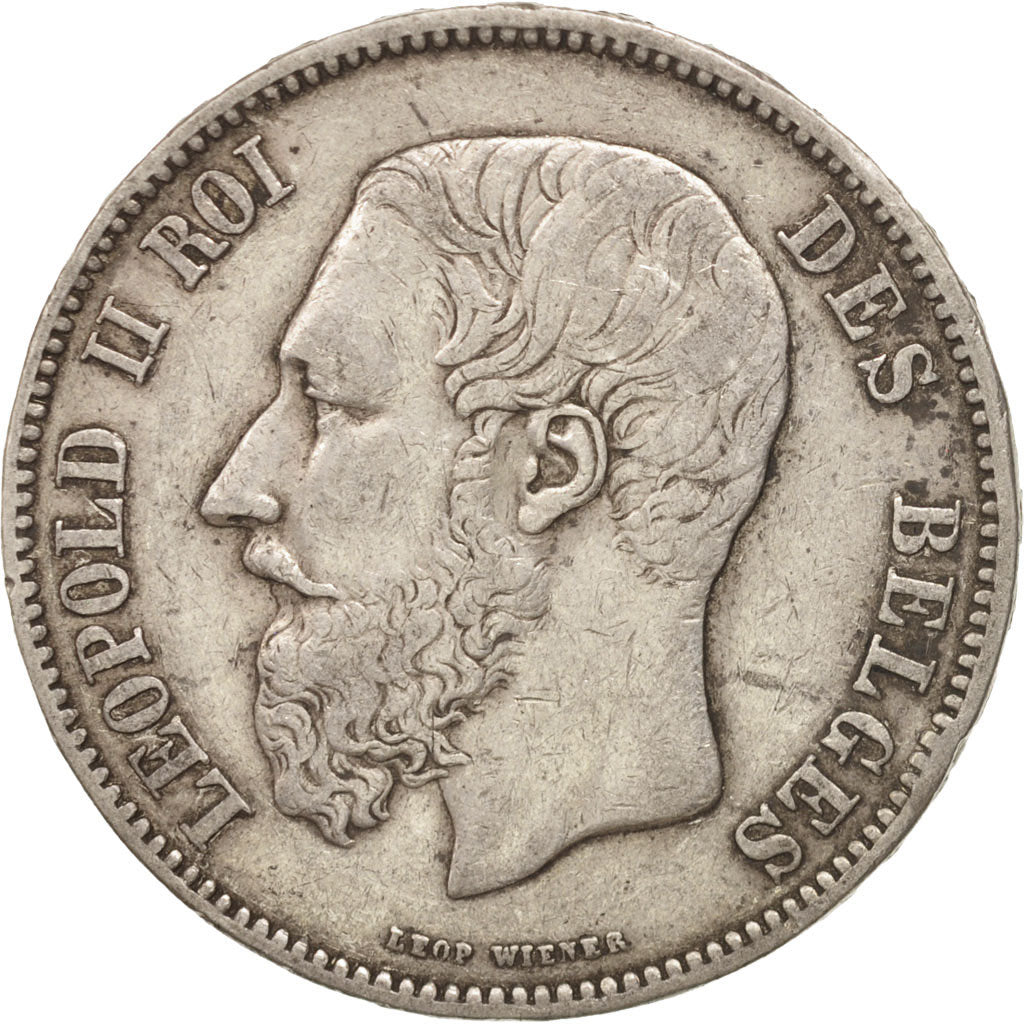 Coin, Belgium, Leopold II, 5 Francs, 5 Frank, 1865, Brussels, EF(40-45), Silver