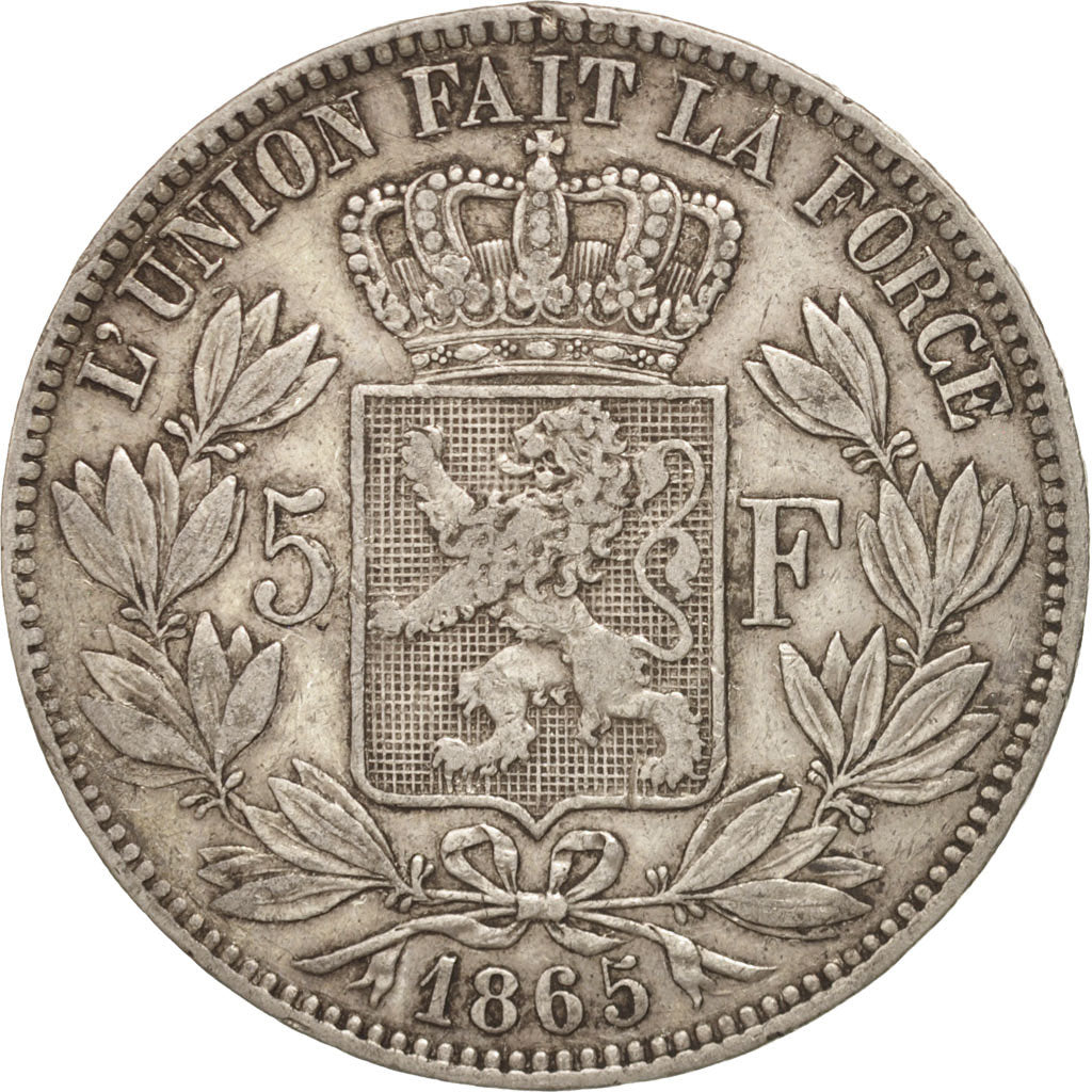 Coin, Belgium, Leopold II, 5 Francs, 5 Frank, 1865, Brussels, EF(40-45), Silver