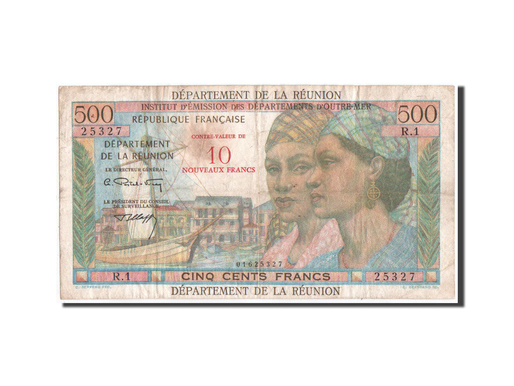 Banknote, Réunion, 10 Nouveaux Francs on 500 Francs, 1971, KM:54b, VF(30-35)