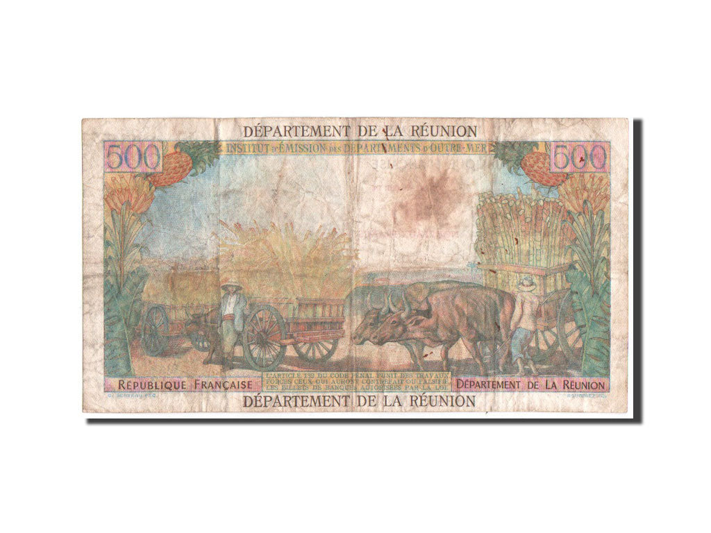 Banknote, Réunion, 10 Nouveaux Francs on 500 Francs, 1971, KM:54b, VF(30-35)