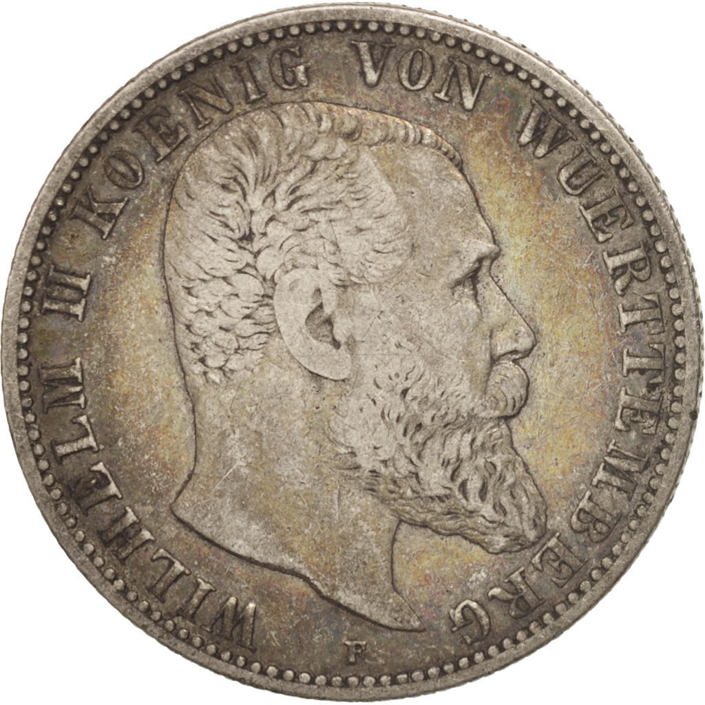 German States, WURTTEMBERG, Wilhelm II, 2 Mark, 1901, Freudenstadt, EF(40-45)