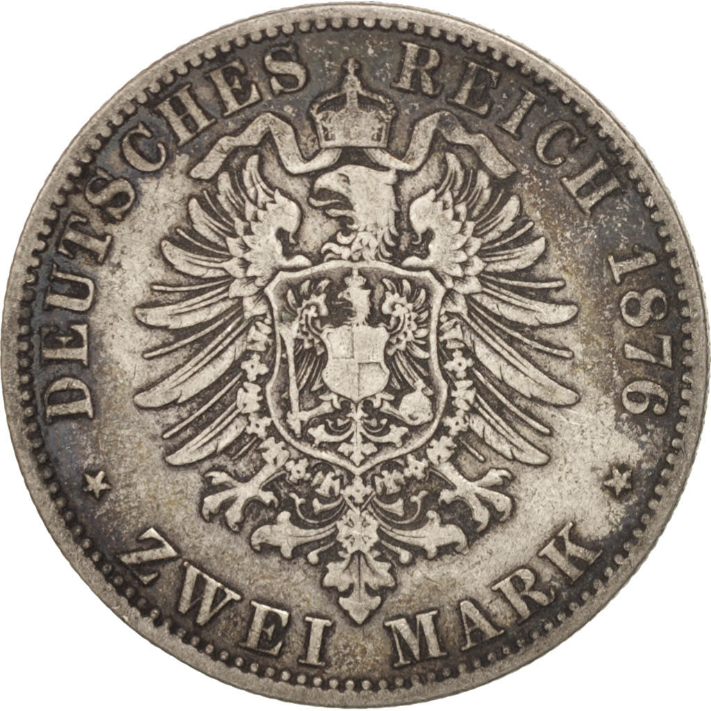 German States, PRUSSIA, Wilhelm I, 2 Mark, 1876, Berlin, VF(20-25), Silver
