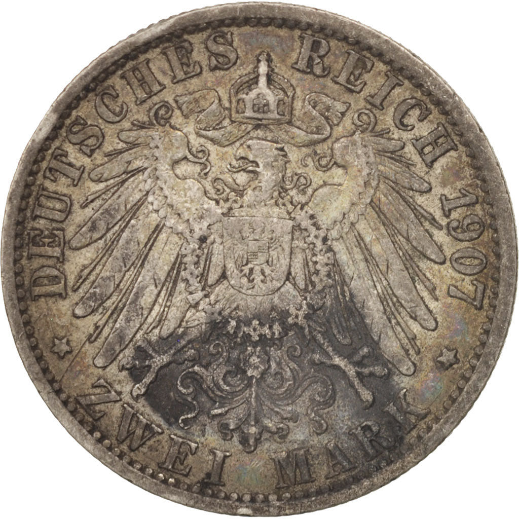 Coin, German States, PRUSSIA, Wilhelm II, 2 Mark, 1907, Berlin, EF(40-45)