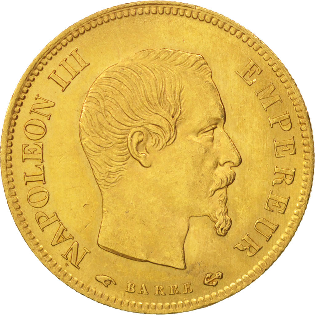 France, 10 Francs, 1858, Paris, MS(60-62), Gold, KM:784.3, Gadoury:1014