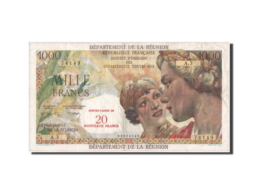 Reunion, 20 Nouveaux Francs on 1000 Francs, 1971, KM:55b
