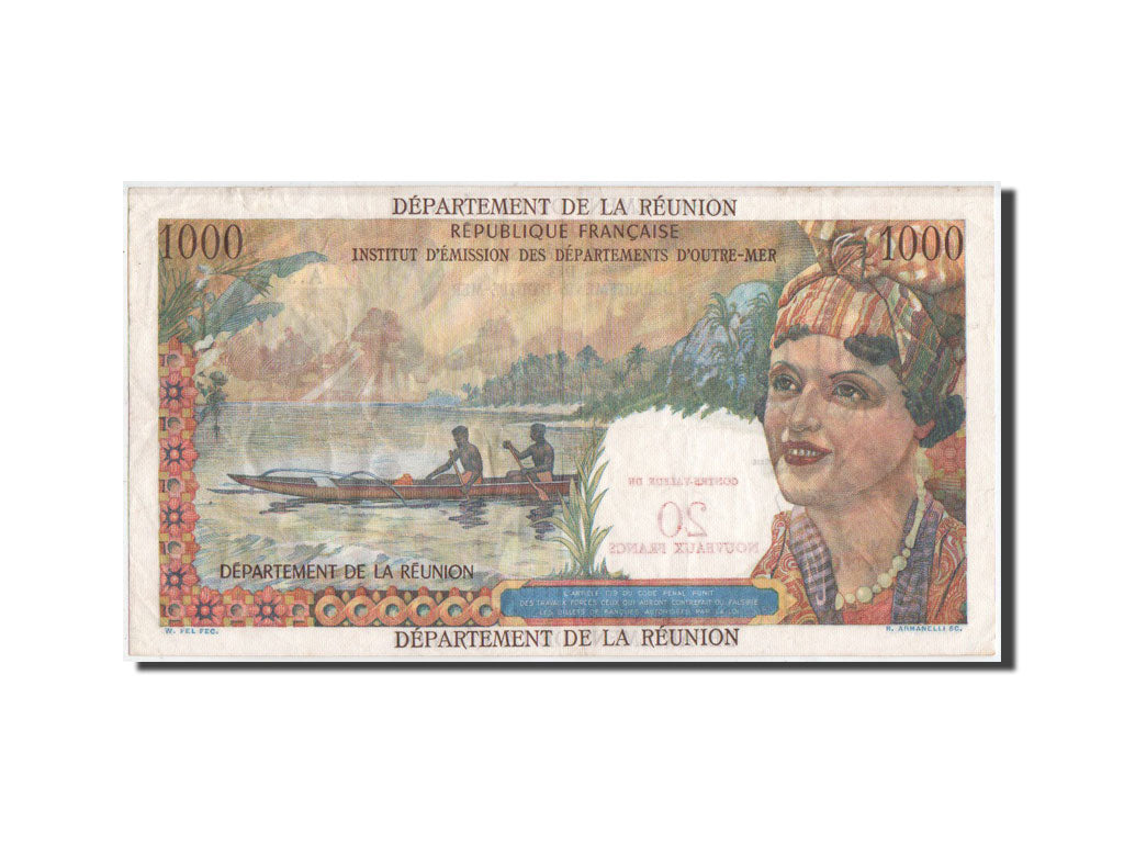 Reunion, 20 Nouveaux Francs on 1000 Francs, 1971, KM:55b