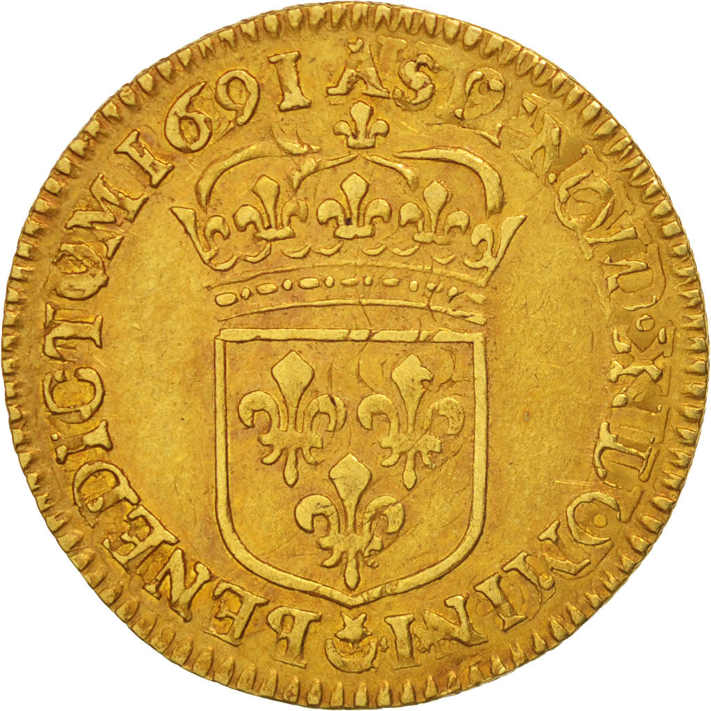 Monnaie, France, Louis XIV, 1/2 Louis d'or à l'écu, 1/2 Louis d'or, 1691