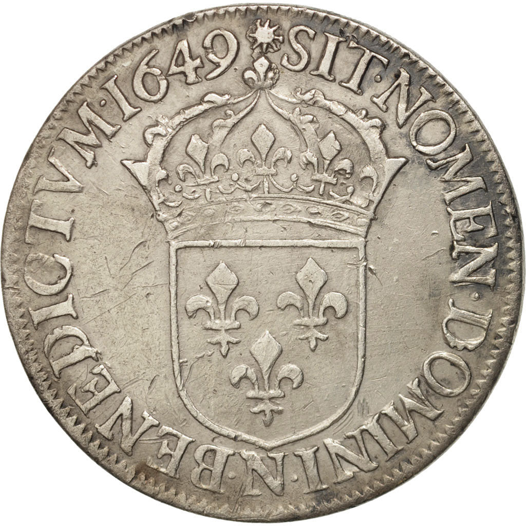 France, Louis XIV, Écu à la mèche longue, Ecu, 1649, Montpellier, TB+