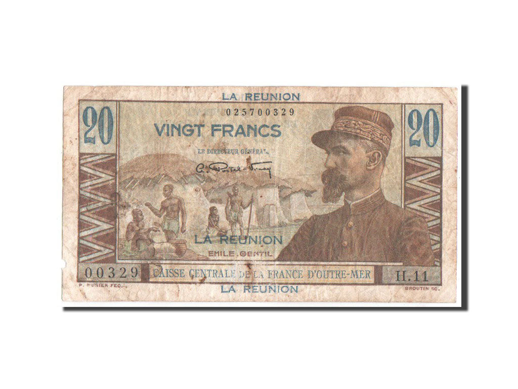 Réunion, 20 Francs, 1946, KM:43a, MB