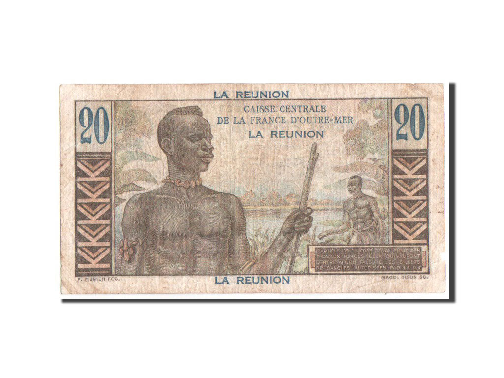 Réunion, 20 Francs, 1946, KM:43a, MB