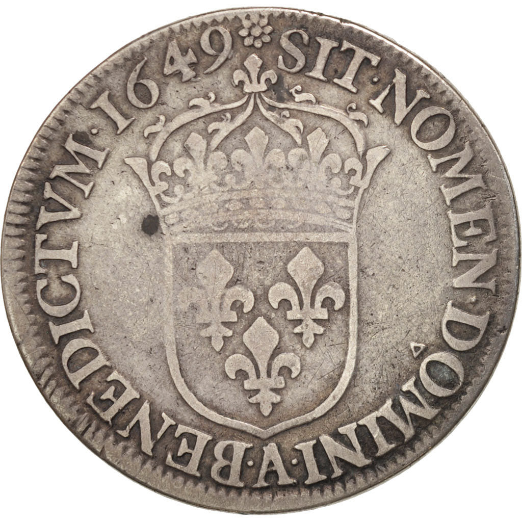 France, Louis XIV, 1/2 Écu à la mèche longue, 1649, Paris, F(12-15), KM:164.1