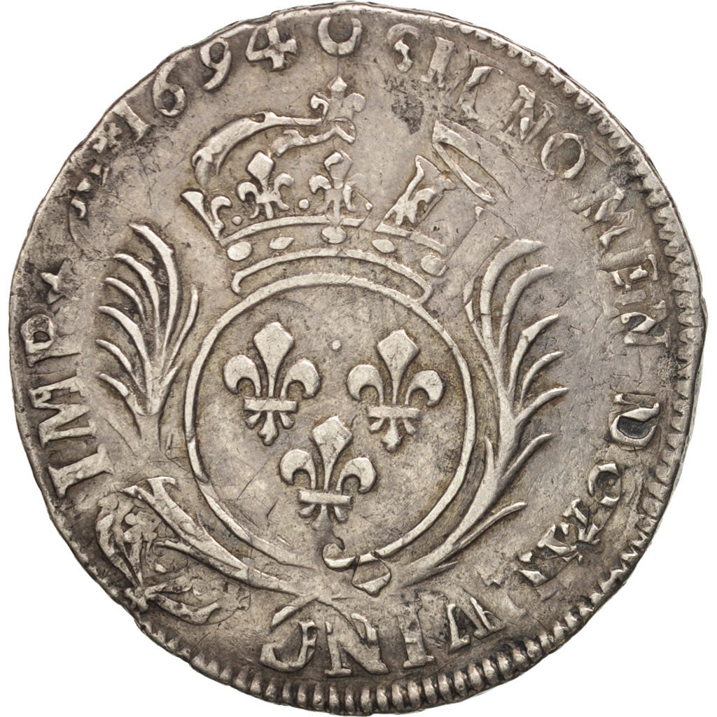 France, Louis XIV, 1/2 Écu aux palmes, 1694, Tours, VF(20-25), Silver, KM:295.7