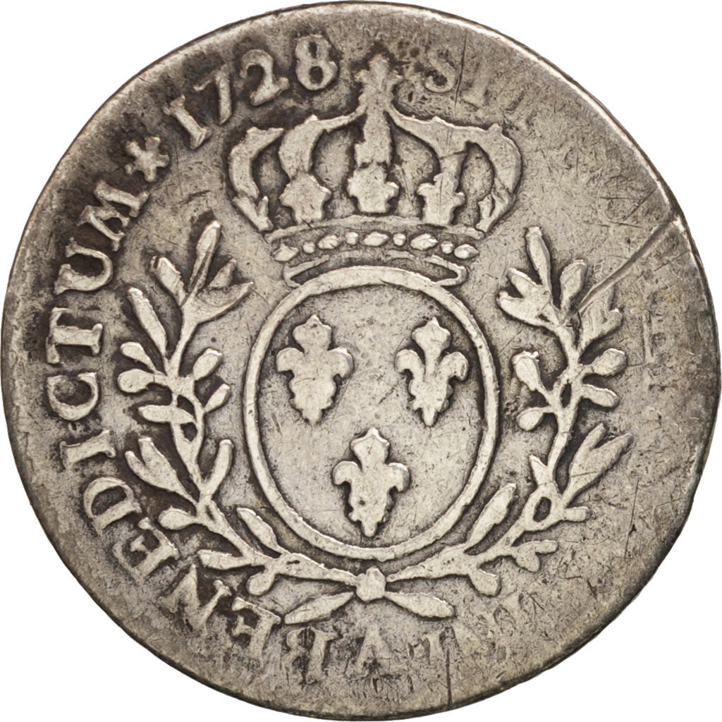 France, Louis XV, 1/10 Écu aux branches d'olivier, 1728, Paris, KM:481.1