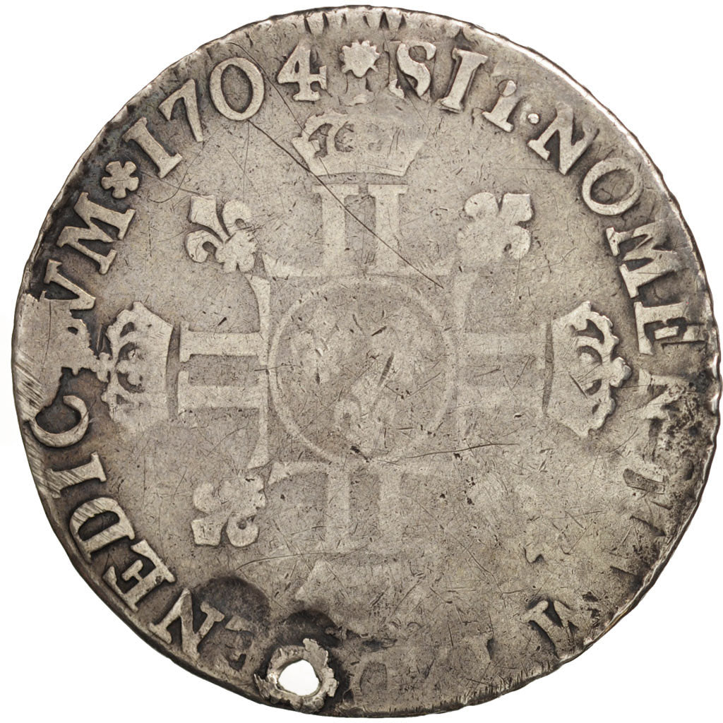 Coin, France, Louis XIV, 1/4 Écu aux 8 L, 1/4 Ecu, 1704, VG(8-10), Silver
