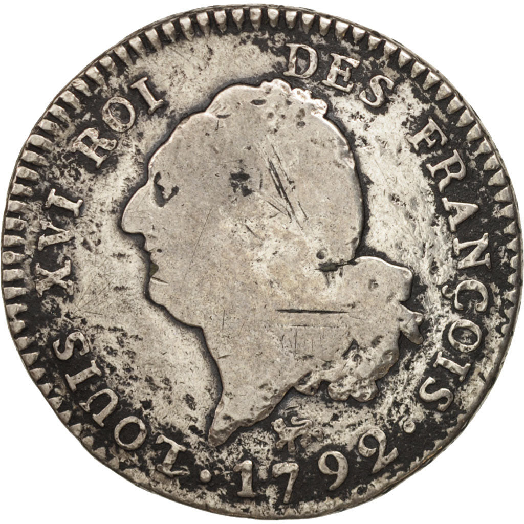 France, Louis XVI, 30 sols françois, 1792, Paris, F(12-15), Silver, KM:606.1