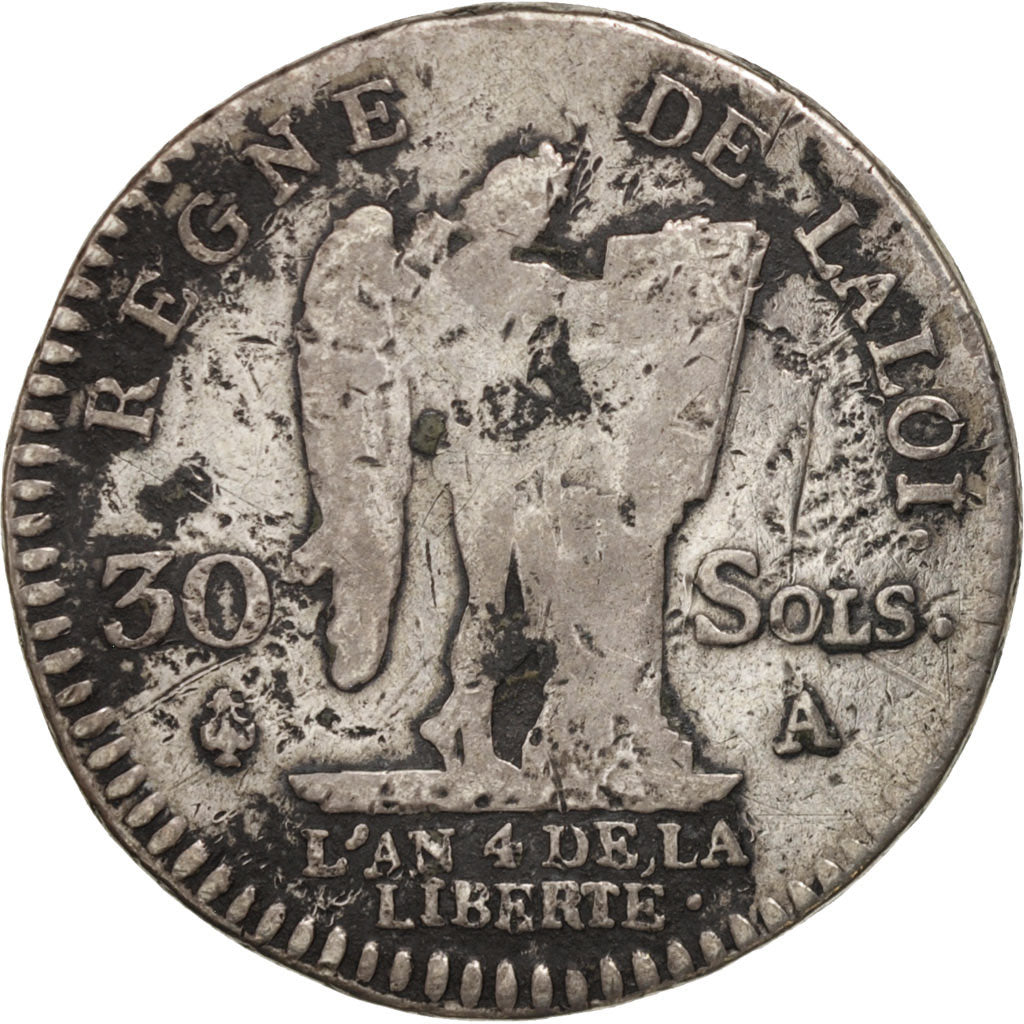 France, Louis XVI, 30 sols françois, 1792, Paris, F(12-15), Silver, KM:606.1