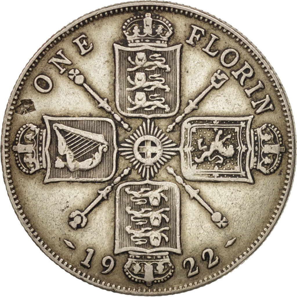 Great Britain, George V, Florin, Two Shillings, 1922, VF(30-35), Silver, KM:817a