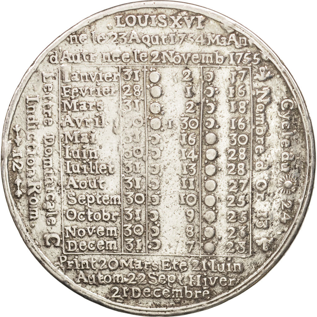 France, Jeton, Royal, Almanach, Louis XVI, 1779, TB+, Silver Plated Base Metal