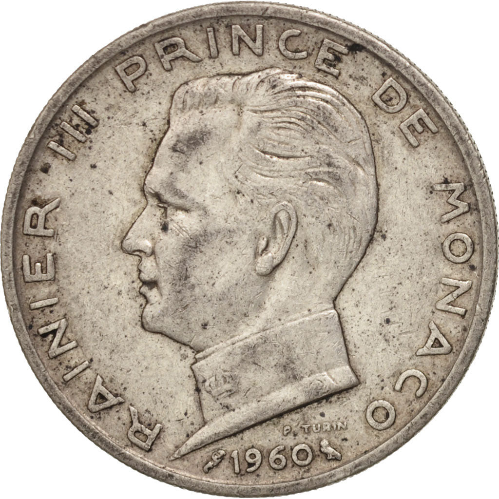 Coin, Monaco, Rainier III, 5 Francs, 1960, Paris, EF(40-45), Silver, KM:141