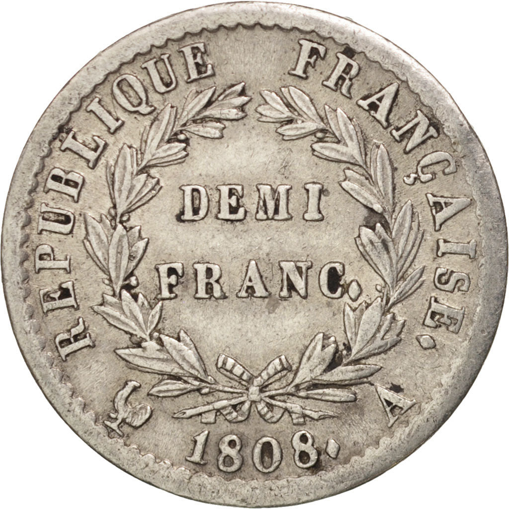 Coin, France, Napoléon I, 1/2 Franc, 1808, Paris, AU(50-53), Silver, KM:680.1