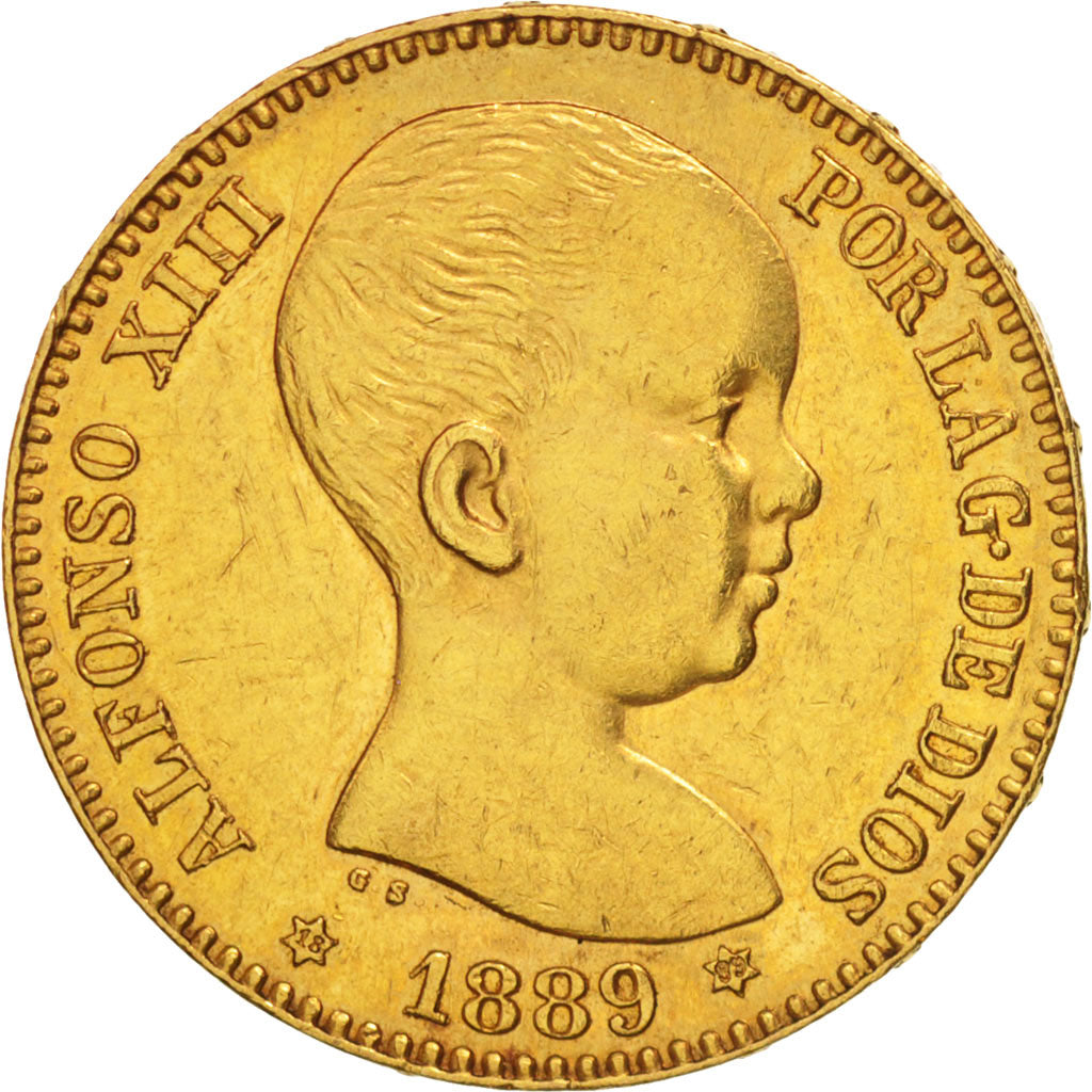 Coin, Spain, Alfonso XIII, 20 Pesetas, 1889, Madrid, AU(55-58), Gold, KM:693