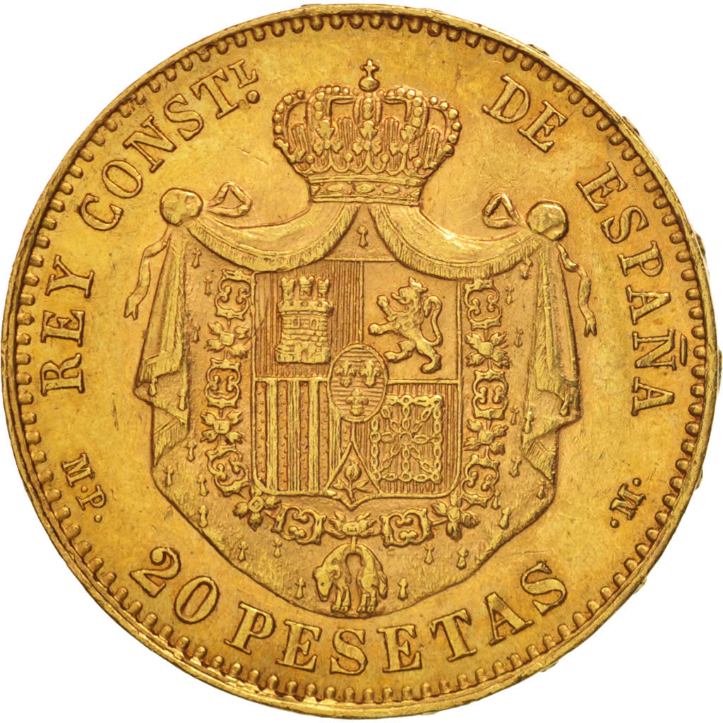 Coin, Spain, Alfonso XIII, 20 Pesetas, 1889, Madrid, AU(55-58), Gold, KM:693