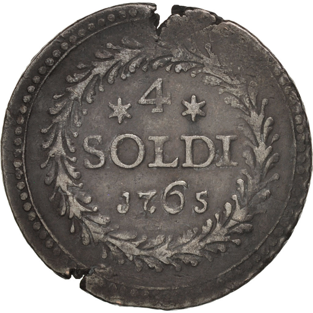 ITALIAN STATES, CORSICA, General Pasquale Paoli, 4 Soldi, 1765, VF(30-35)