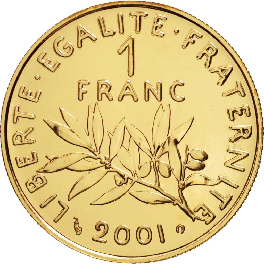 Coin, France, Semeuse, Franc, 2001, Paris, MS(65-70), Gold, KM:925.1a