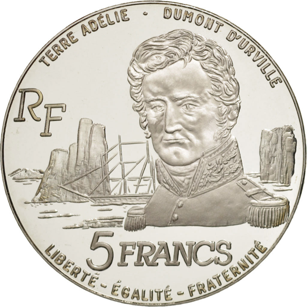 France, Terres Australes, 5 Francs, 1992, Paris, FDC, Argent, KM:1007