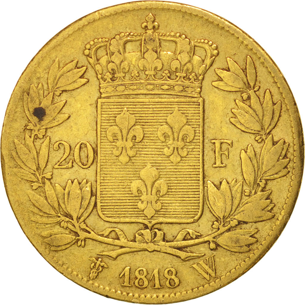 Francia, Louis XVIII, 20 Francs, 1818, Lille, BC+, Oro, KM:712.9