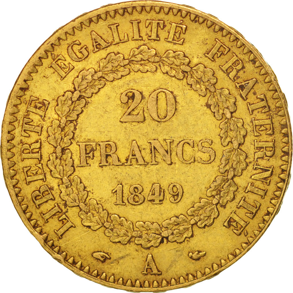 Francia, Génie, 20 Francs, 1849, Paris, MB+, Oro, KM:757, Gadoury:1032