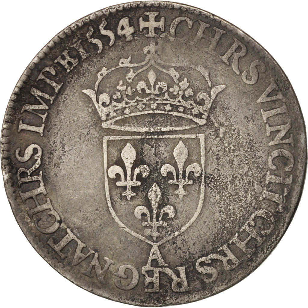 Coin, France, Demi Teston, 1554, Paris, VF(30-35), Silver, Duplessy:991