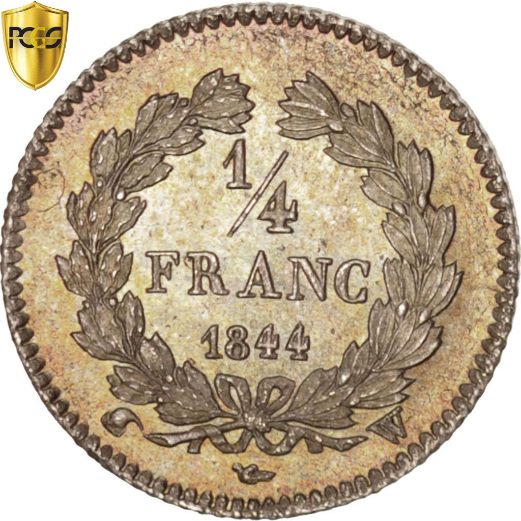 Coin, France, Louis-Philippe, 1/4 Franc, 1844, Lille, PCGS, MS65, MS(65-70)