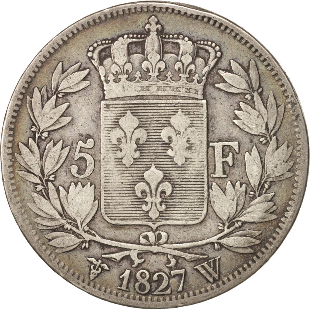 France, Charles X, 5 Francs, 1827, Lille, VF(20-25), Silver, KM:728.13