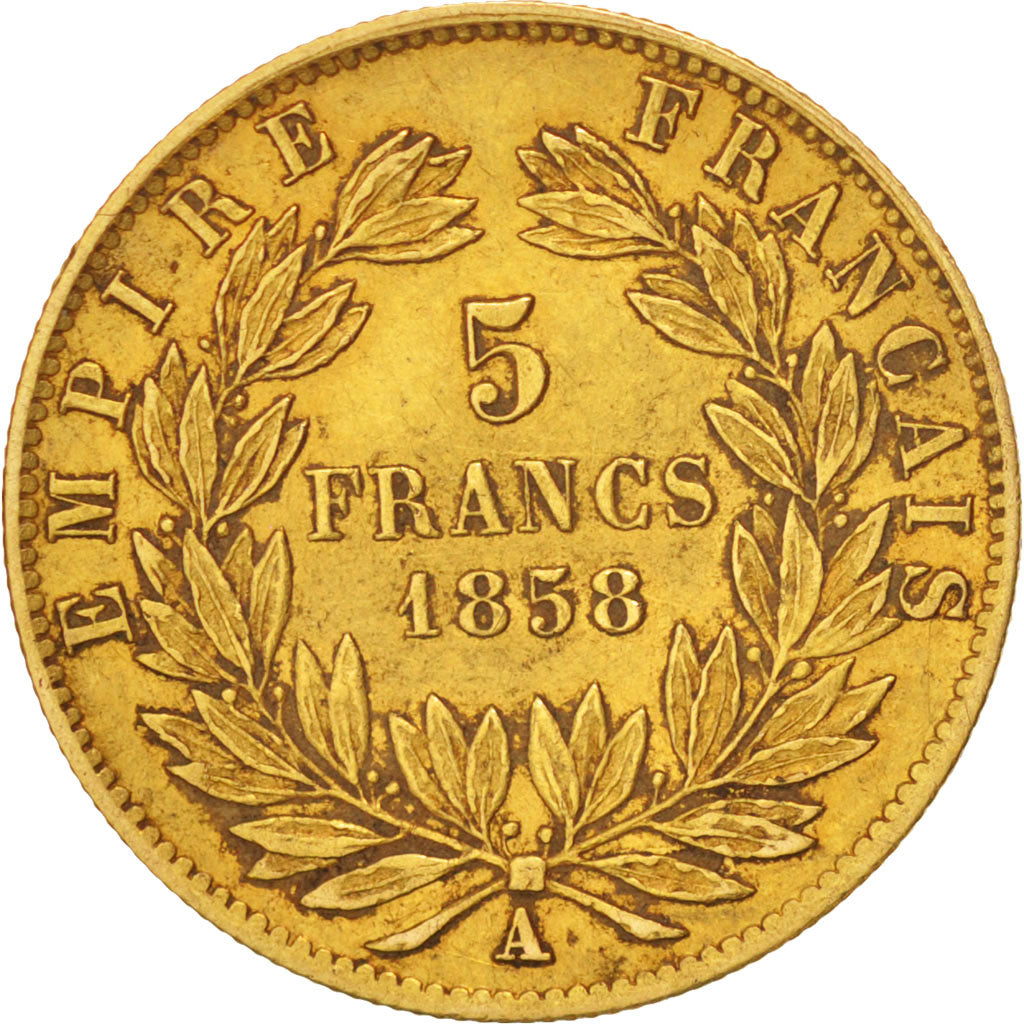 France, 5 Francs, 1858, Paris, TTB, Or, KM:787.1, Gadoury:1001