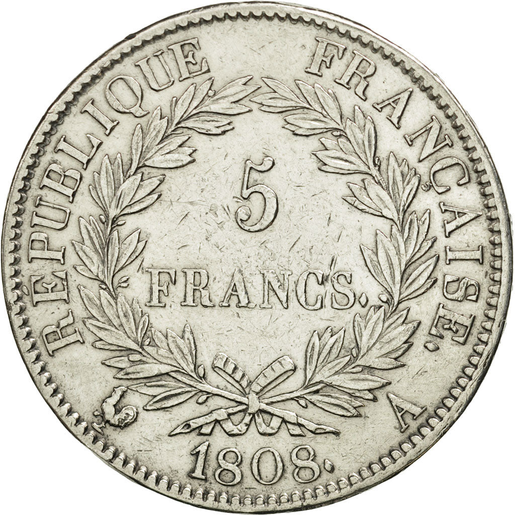 France, Napoléon I, 5 Francs, 1808, Paris, TTB+, Argent, KM:686.1, Gadoury:583