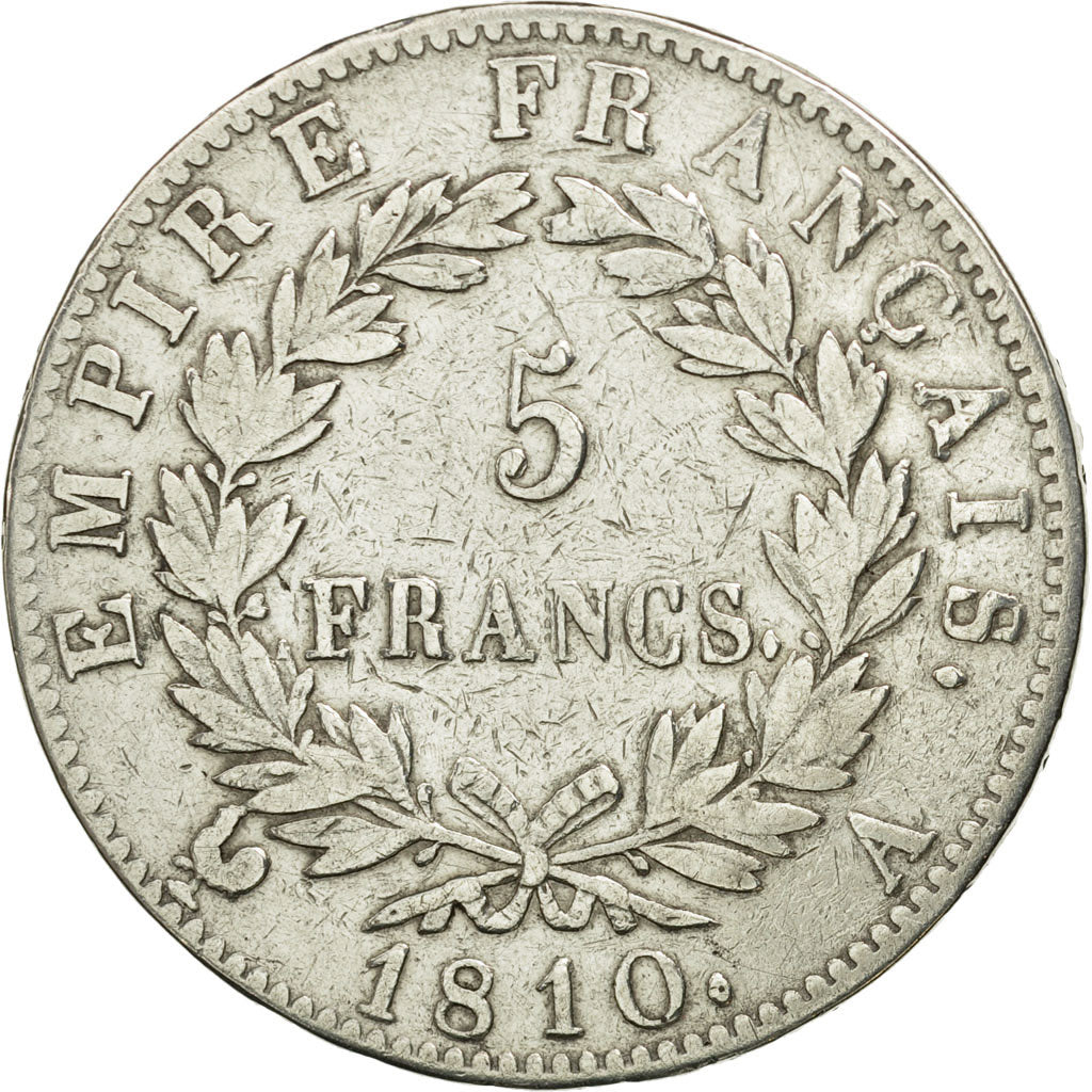 Francia, Napoléon I, 5 Francs, 1810, Paris, MB+, Argento, KM:694.1, Gadoury:584