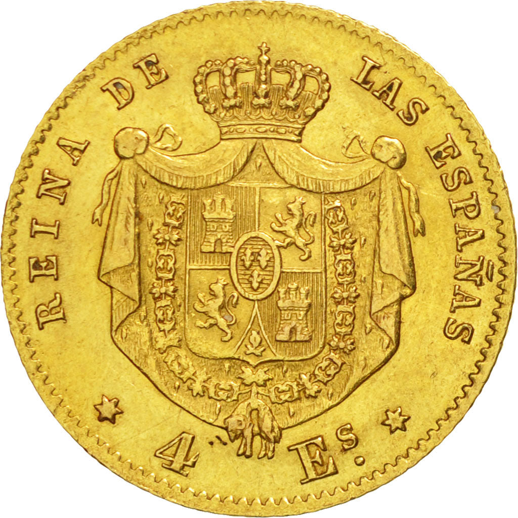 Spain, Isabel II, 4 Escudos, 1865, Madrid, AU(55-58), Gold, KM:631.1